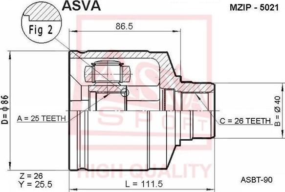 ASVA MZIP-5021 - Šarnīru komplekts, Piedziņas vārpsta ps1.lv