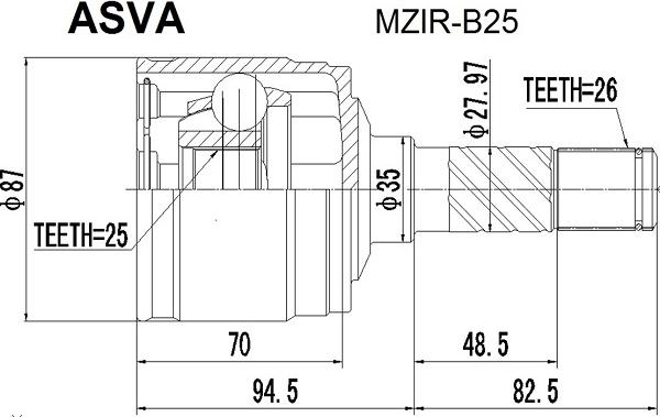 ASVA MZIR-B25 - Šarnīru komplekts, Piedziņas vārpsta ps1.lv