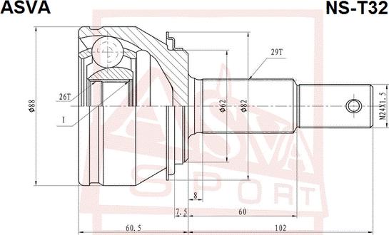 ASVA NS-T32 - Šarnīru komplekts, Piedziņas vārpsta ps1.lv