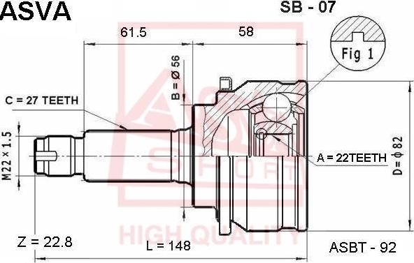 ASVA SB-07 - Šarnīru komplekts, Piedziņas vārpsta ps1.lv