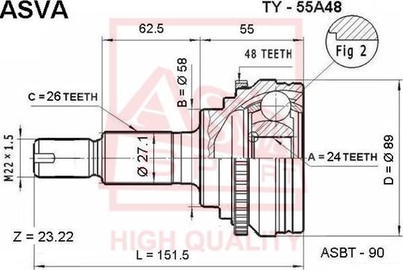 ASVA TY-55A48 - Šarnīru komplekts, Piedziņas vārpsta ps1.lv