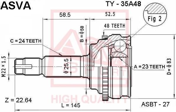 ASVA TY-35A48 - Šarnīru komplekts, Piedziņas vārpsta ps1.lv