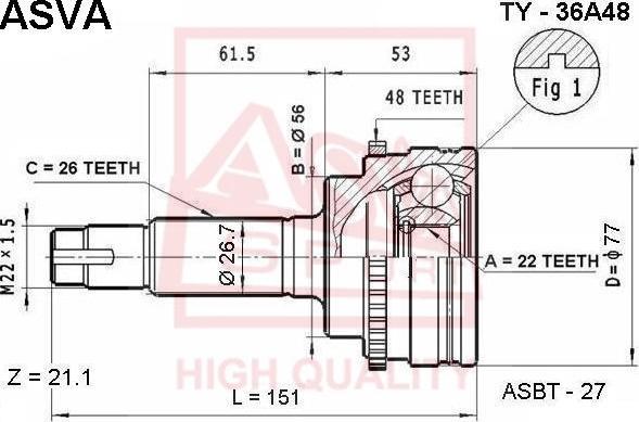 ASVA TY-36A48 - Šarnīru komplekts, Piedziņas vārpsta ps1.lv