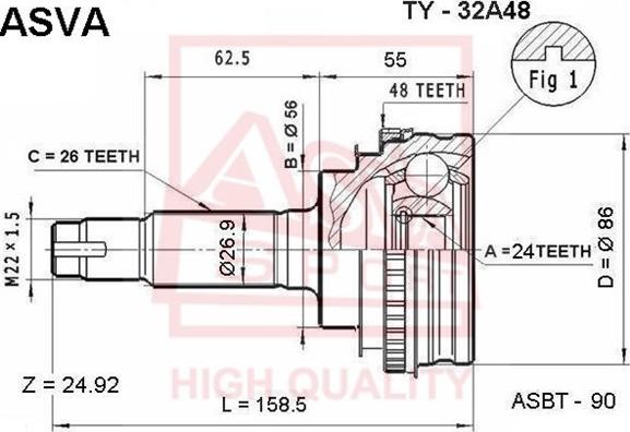 ASVA TY-32A48 - Šarnīru komplekts, Piedziņas vārpsta ps1.lv