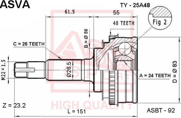 ASVA TY-25A48 - Šarnīru komplekts, Piedziņas vārpsta ps1.lv