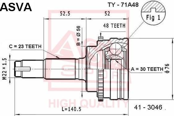 ASVA TY-71A48 - Šarnīru komplekts, Piedziņas vārpsta ps1.lv