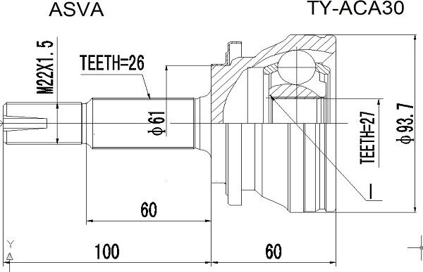 ASVA TY-ACA30 - Šarnīru komplekts, Piedziņas vārpsta ps1.lv