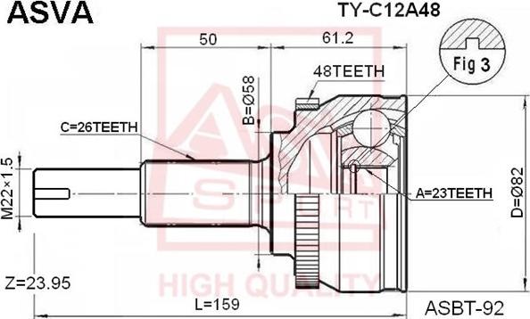 ASVA TY-C12A48 - Šarnīru komplekts, Piedziņas vārpsta ps1.lv