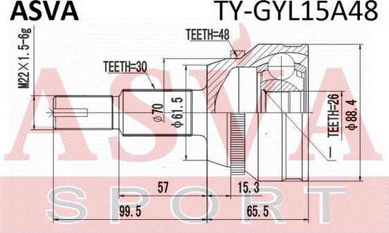 ASVA TY-GYL15A48 - Šarnīru komplekts, Piedziņas vārpsta ps1.lv