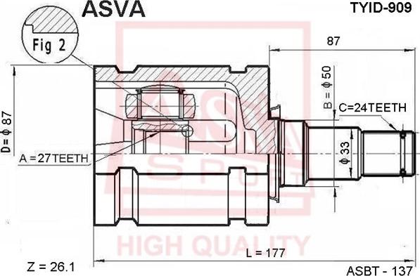 ASVA TYID-909 - Šarnīru komplekts, Piedziņas vārpsta ps1.lv