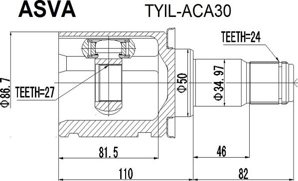 ASVA TYIL-ACA30 - Šarnīru komplekts, Piedziņas vārpsta ps1.lv