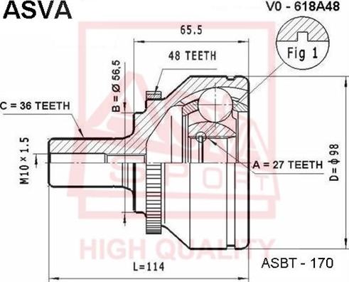 ASVA VO-618A48 - Šarnīru komplekts, Piedziņas vārpsta ps1.lv