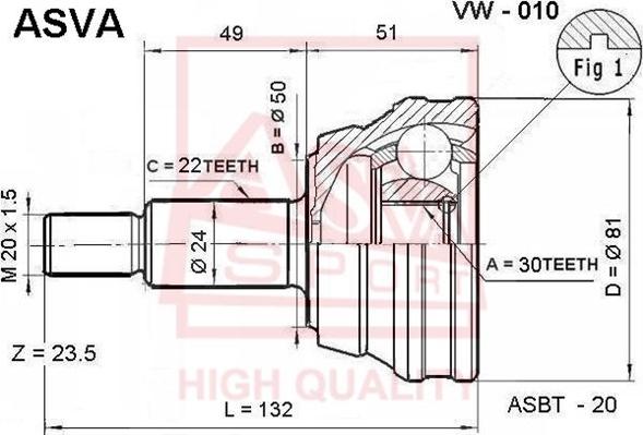 ASVA VW-010 - Šarnīru komplekts, Piedziņas vārpsta ps1.lv