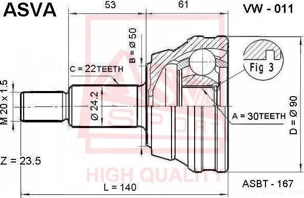 ASVA VW-011 - Šarnīru komplekts, Piedziņas vārpsta ps1.lv