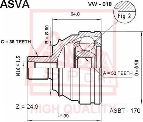 ASVA VW-018 - Šarnīru komplekts, Piedziņas vārpsta ps1.lv