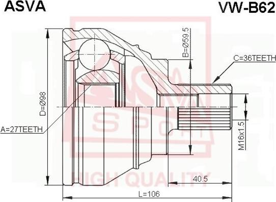 ASVA VW-B62 - Šarnīru komplekts, Piedziņas vārpsta ps1.lv