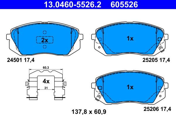 ATE 13.0460-5526.2 - Bremžu uzliku kompl., Disku bremzes ps1.lv