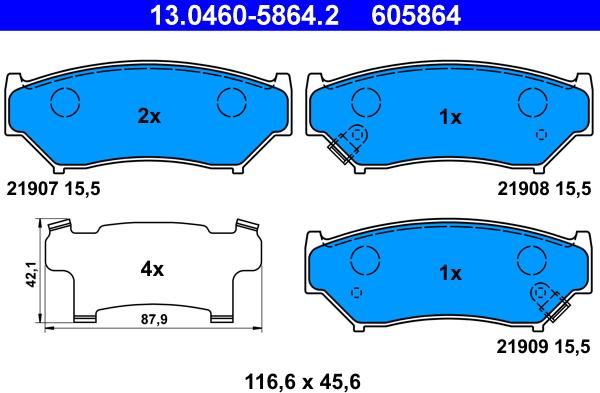 ATE 13.0460-5864.2 - Bremžu uzliku kompl., Disku bremzes ps1.lv