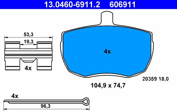 ATE 13.0460-6911.2 - Bremžu uzliku kompl., Disku bremzes ps1.lv