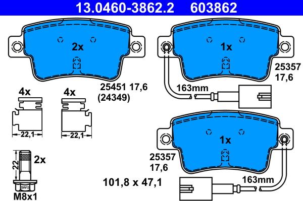 ATE 13.0460-3862.2 - Bremžu uzliku kompl., Disku bremzes ps1.lv