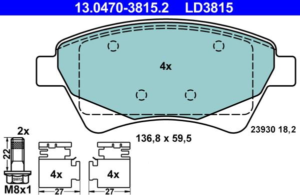 ATE 13.0470-3815.2 - Bremžu uzliku kompl., Disku bremzes ps1.lv