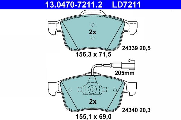 ATE 13.0470-7211.2 - Bremžu uzliku kompl., Disku bremzes ps1.lv