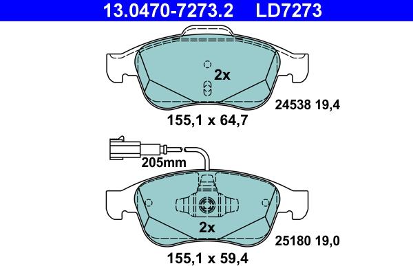 ATE 13.0470-7273.2 - Bremžu uzliku kompl., Disku bremzes ps1.lv