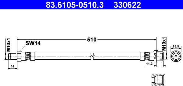 ATE 83.6105-0510.3 - Bremžu šļūtene ps1.lv