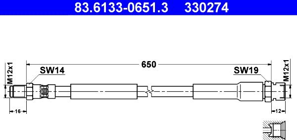 ATE 83.6133-0651.3 - Bremžu šļūtene ps1.lv