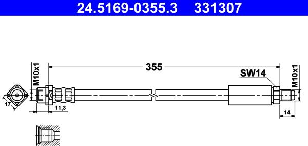 ATE 24.5169-0355.3 - Bremžu šļūtene ps1.lv