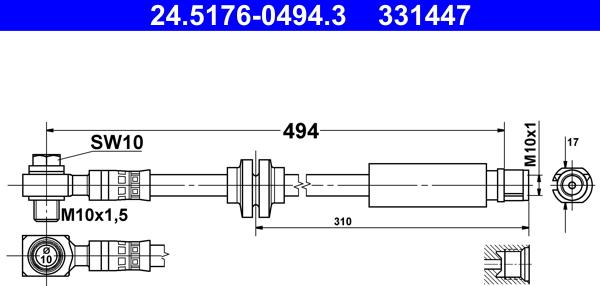 ATE 24.5176-0494.3 - Bremžu šļūtene ps1.lv