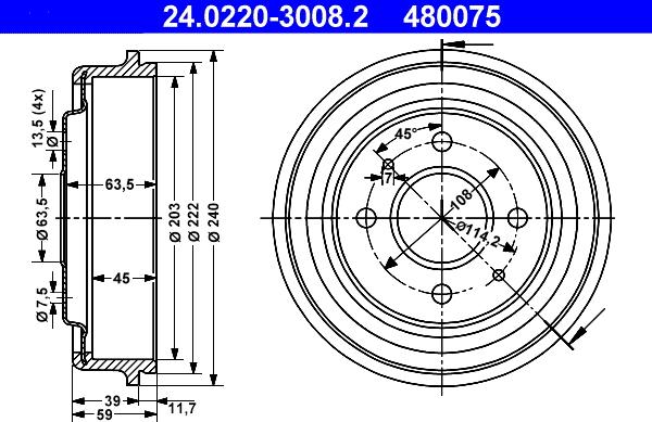 ATE 24.0220-3008.2 - Bremžu trumulis ps1.lv