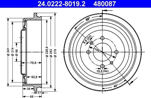 ATE 24.0222-8019.2 - Bremžu trumulis ps1.lv