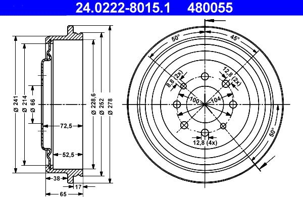 ATE 24.0222-8015.1 - Bremžu trumulis ps1.lv