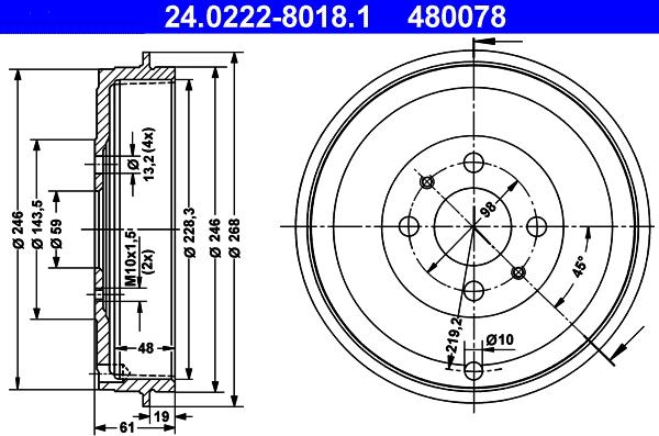 ATE 24.0222-8018.1 - Bremžu trumulis ps1.lv