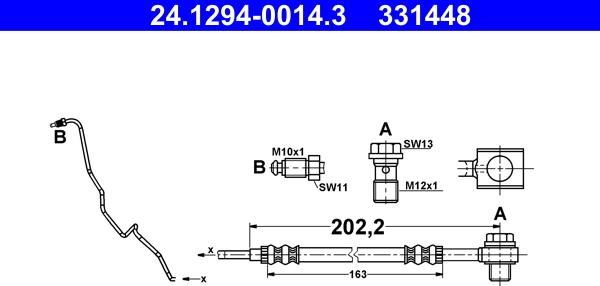 ATE 24.1294-0014.3 - Bremžu šļūtene ps1.lv