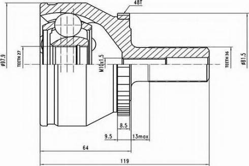 Aywiparts AW1510754A - Šarnīru komplekts, Piedziņas vārpsta ps1.lv