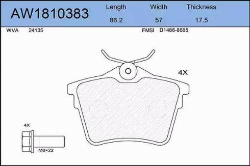 Aywiparts AW1810383 - Bremžu uzliku kompl., Disku bremzes ps1.lv