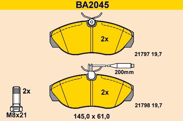 Barum BA2045 - Bremžu uzliku kompl., Disku bremzes ps1.lv