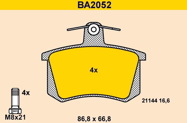 Barum BA2052 - Bremžu uzliku kompl., Disku bremzes ps1.lv