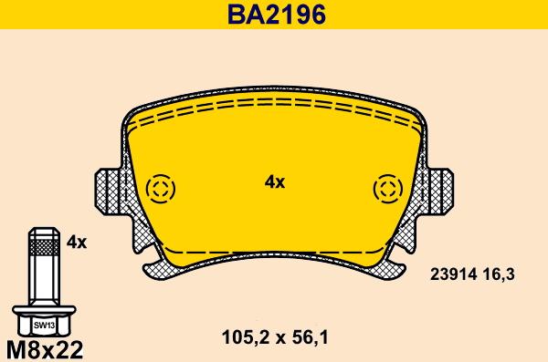 Barum BA2196 - Bremžu uzliku kompl., Disku bremzes ps1.lv