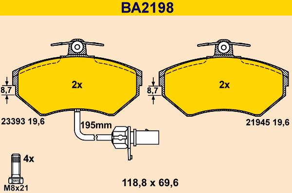 Barum BA2198 - Bremžu uzliku kompl., Disku bremzes ps1.lv