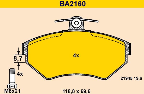 Barum BA2160 - Bremžu uzliku kompl., Disku bremzes ps1.lv