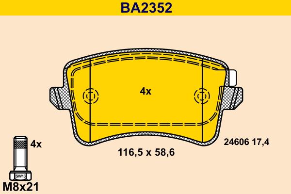 Barum BA2352 - Bremžu uzliku kompl., Disku bremzes ps1.lv