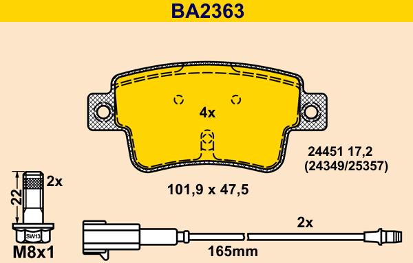 Barum BA2363 - Bremžu uzliku kompl., Disku bremzes ps1.lv