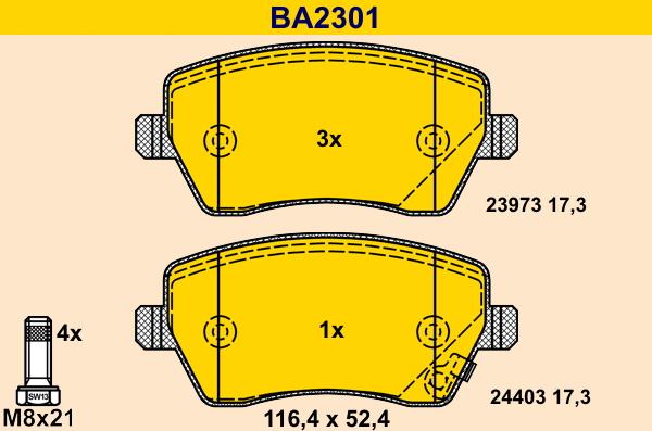 Barum BA2301 - Bremžu uzliku kompl., Disku bremzes ps1.lv