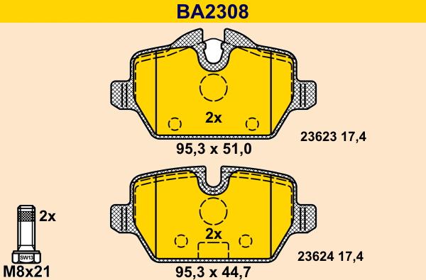 Barum BA2308 - Bremžu uzliku kompl., Disku bremzes ps1.lv