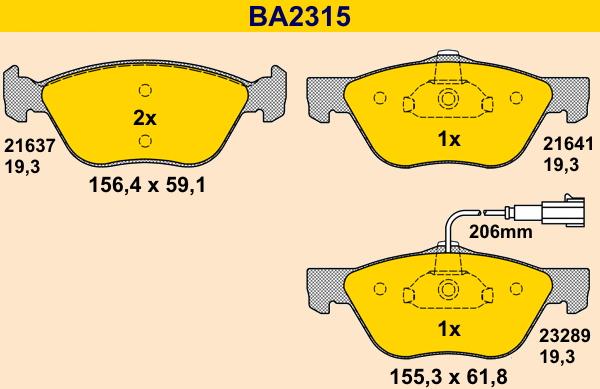 Barum BA2315 - Bremžu uzliku kompl., Disku bremzes ps1.lv