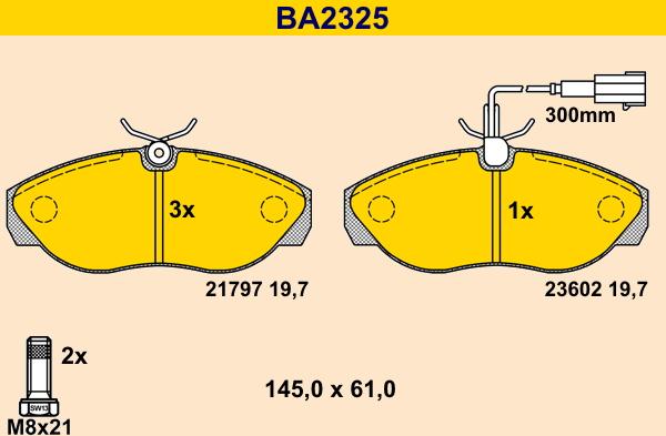 Barum BA2325 - Bremžu uzliku kompl., Disku bremzes ps1.lv