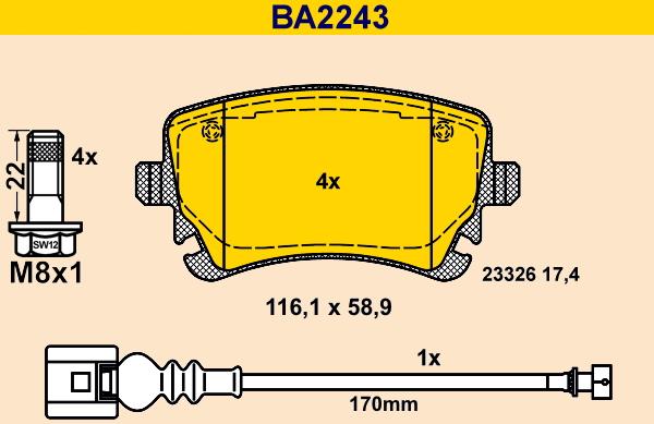 Barum BA2243 - Bremžu uzliku kompl., Disku bremzes ps1.lv